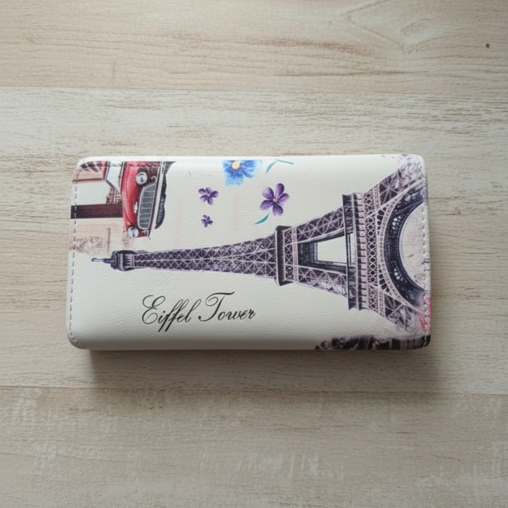 🛍️ Bundle Savings Chic Eiffel Tower Women's Wallet - White and Purple- NWOT💜🤍